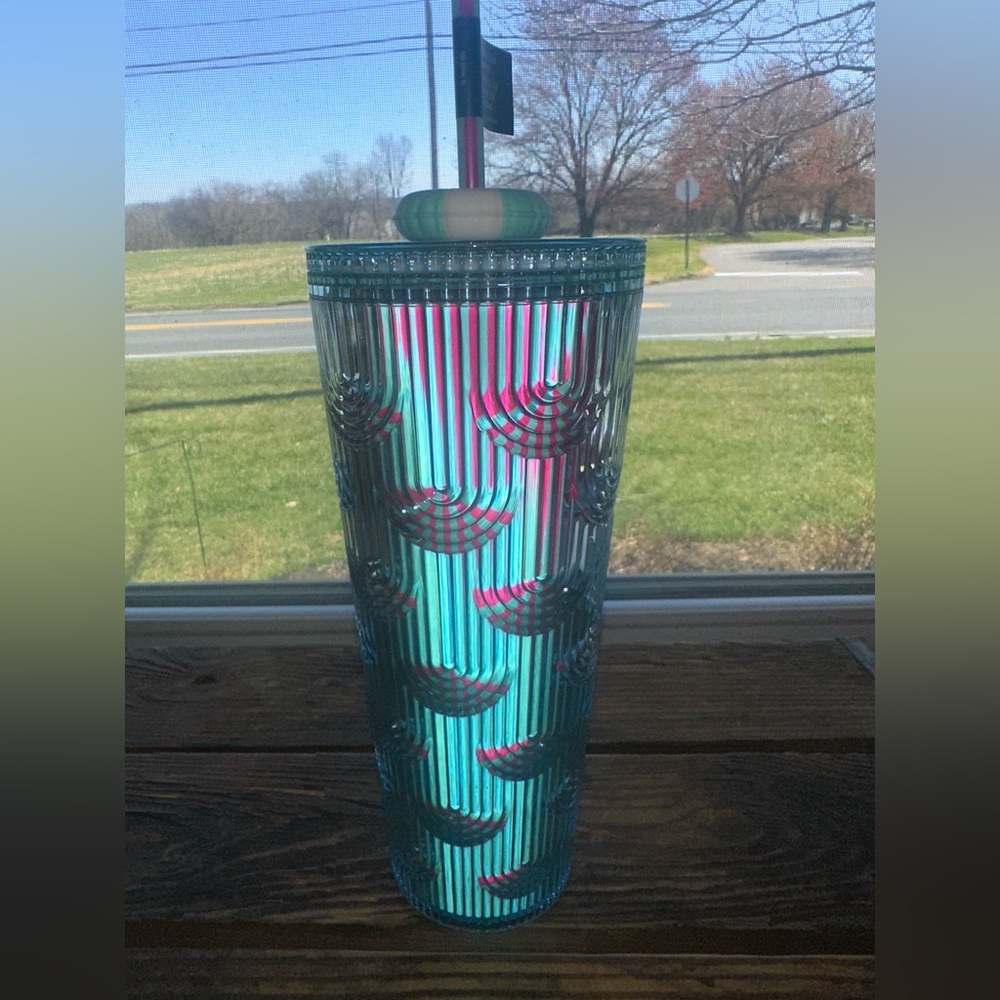 2025 STARBUCKS SHELLS/SCALES BLUE & PINK 24oz TUMBLER LIFE PRESERVER LID TOPPER - Picture 7 of 9